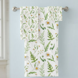 Conjunto De Toalhas Padrão Botânico da Flor Chamomile