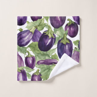 Conjunto De Toalhas Padrão Botânico de Jardim de Berinjela em Aquarela