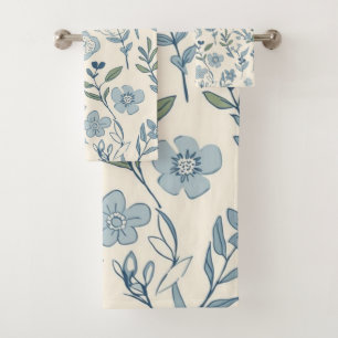 Conjunto De Toalhas Padrão Botânico de Prado de Flores Silvestres Azul