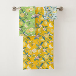 Conjunto De Toalhas Padrão Botânico Floral de Limão Fresco