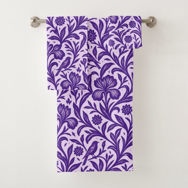 Conjunto De Toalhas Padrão Botânico Íris Roxa Vintage (Insitu)