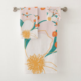 Conjunto De Toalhas Padrão botânico sem costura, rosa-claro