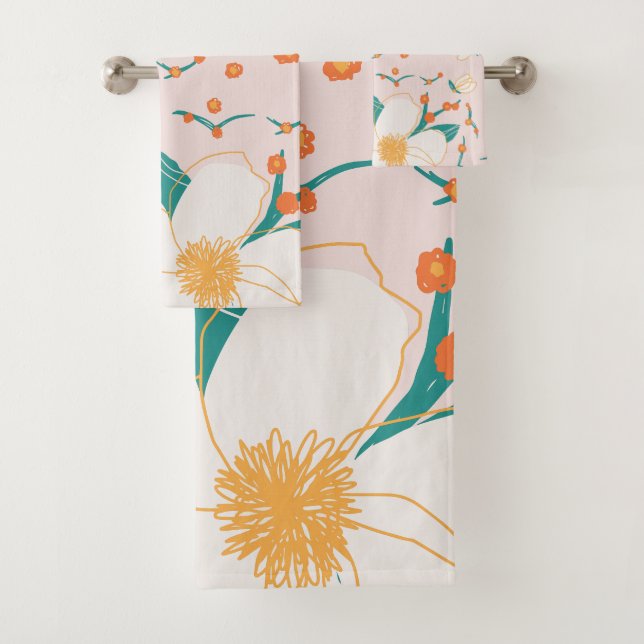 Conjunto De Toalhas Padrão botânico sem costura, rosa-claro (Insitu)