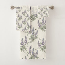 Conjunto De Toalhas Padrão Botânico Vintage Elegante de Lupino e Abelh