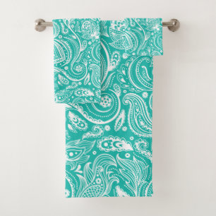 Conjunto De Toalhas Padrão branco da paisagem em verde-menta