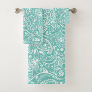 Conjunto De Toalhas Padrão branco da paisagem sobre fundo turquesa