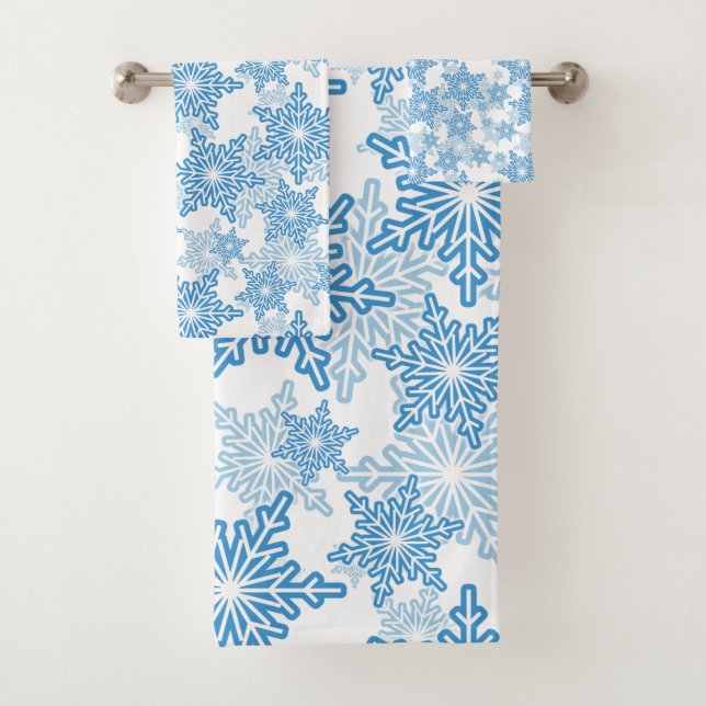 Conjunto De Toalhas Padrão branco e floco de neve azul sem costura (Insitu)
