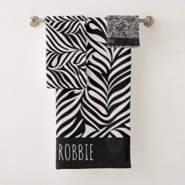 Conjunto De Toalhas Padrão Branco preto sutil sobre Damasco Africano