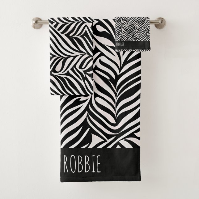 Conjunto De Toalhas Padrão Branco preto sutil sobre Damasco Africano (Insitu)