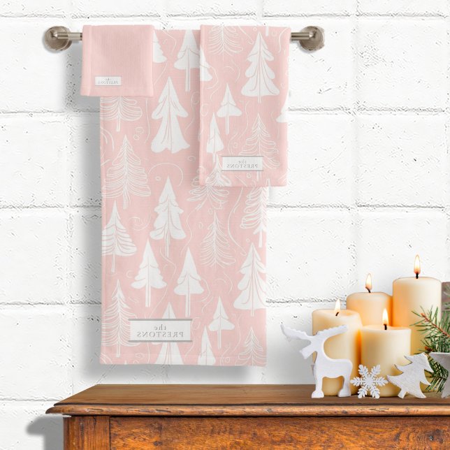 Conjunto De Toalhas Padrão branco rosa de Natal nº 6 ID1009 (Criador carregado)