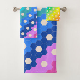 Conjunto De Toalhas Padrão Brilhante Geométrico Hexágono Flor