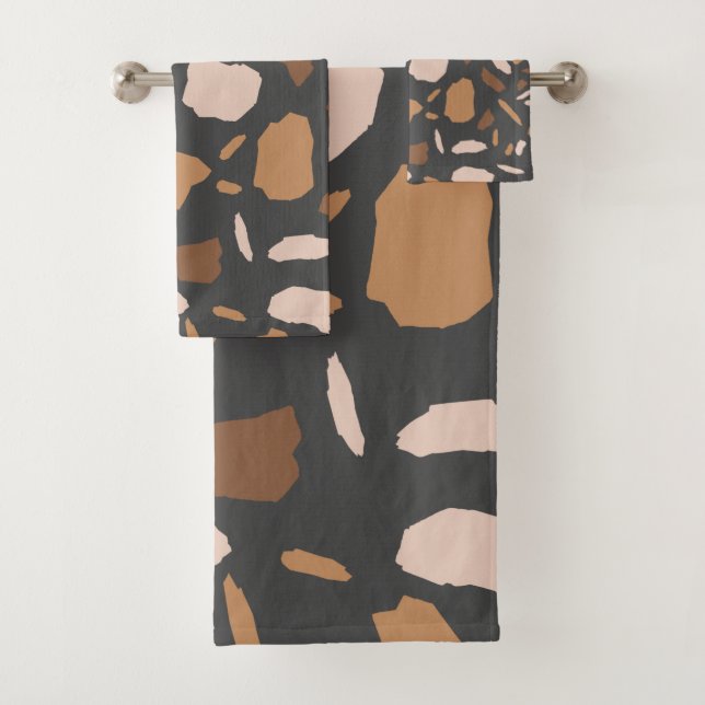 Conjunto De Toalhas Padrão Brown, Beige, Tan e Cinza Terrazzo (Insitu)