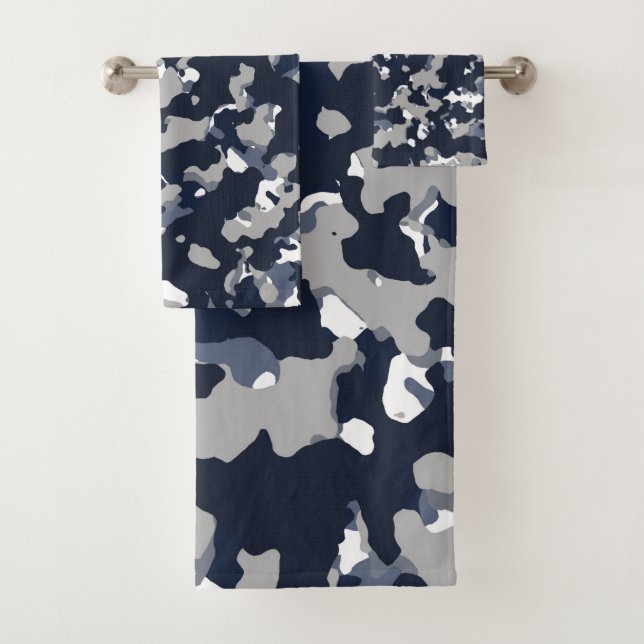 Conjunto De Toalhas Padrão Camuflado Azul Cinza Branco (Insitu)