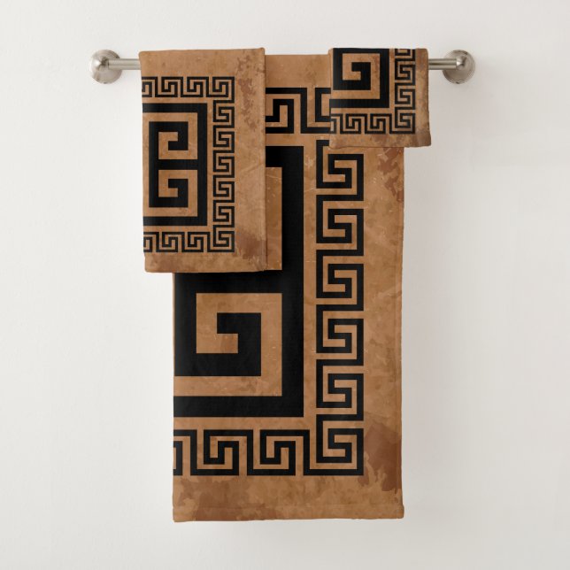 Conjunto De Toalhas Padrão-chave grego Design preto (Insitu)
