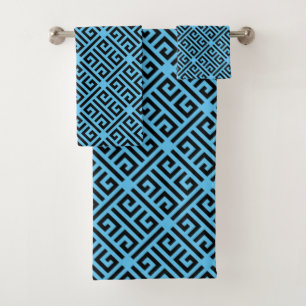 Conjunto De Toalhas Padrão-chave grego preto e azul