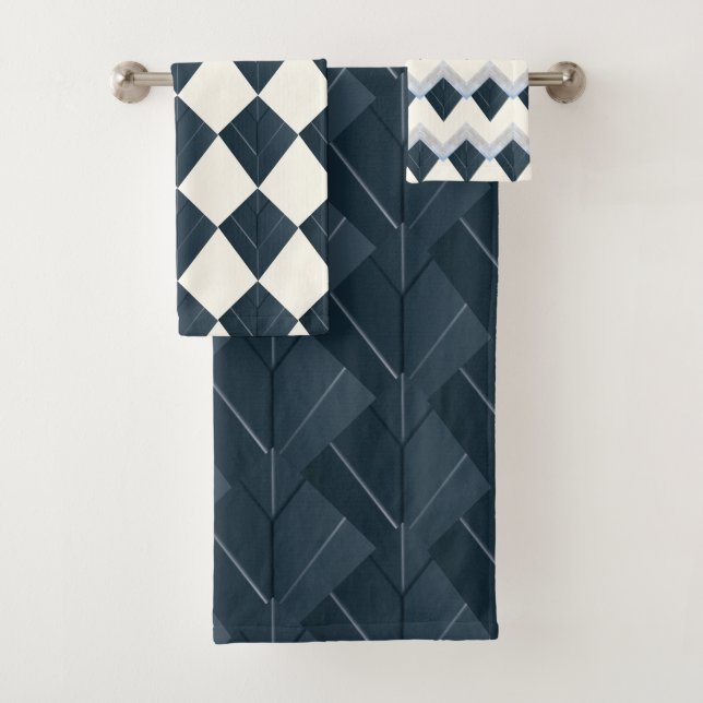 Conjunto De Toalhas Padrão Chevron Azul Nórdico (Insitu)