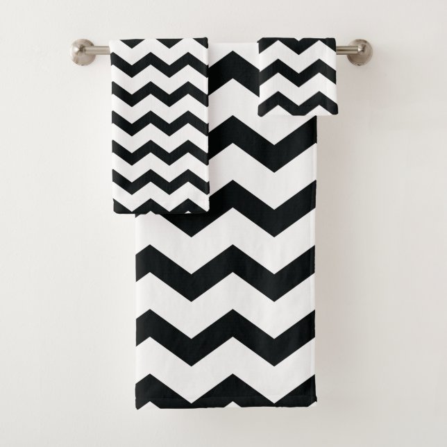 Conjunto De Toalhas Padrão Chevron Preto e Branco (Insitu)