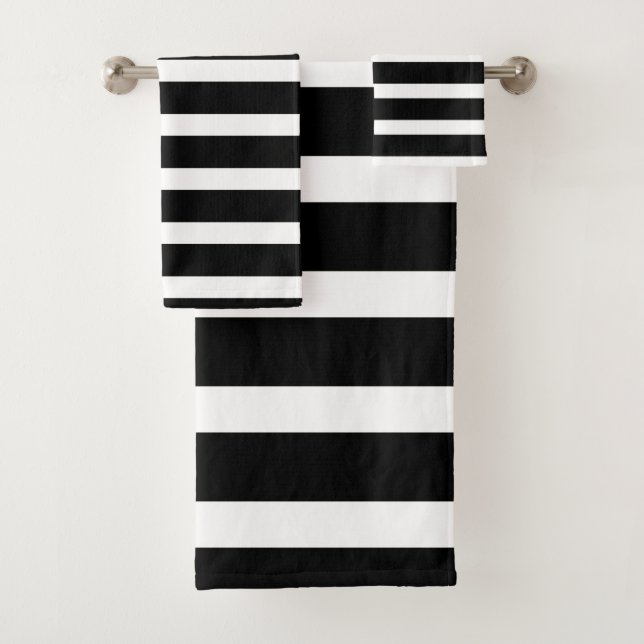 Conjunto De Toalhas Padrão Chic Modern Black White Stripes (Insitu)