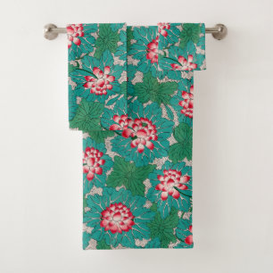 Conjunto De Toalhas Padrão Chinês de Teal Verde Rosa Vermelho