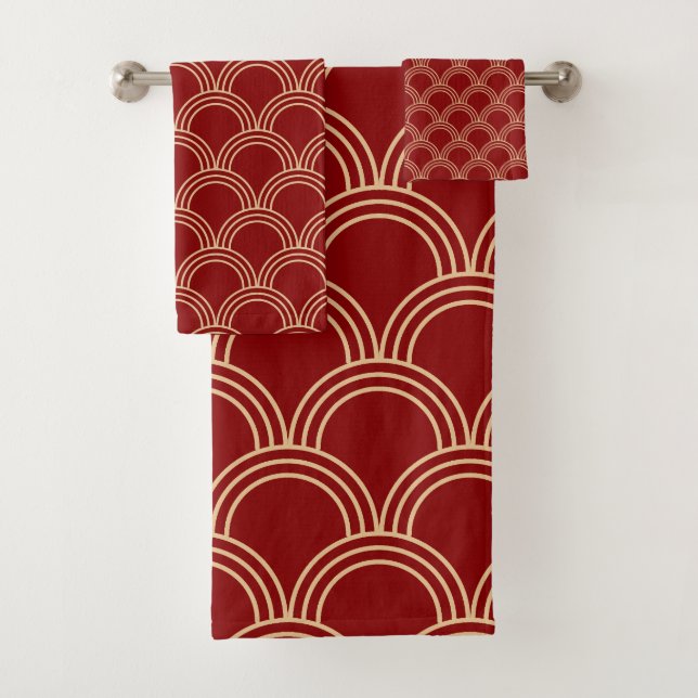 Conjunto De Toalhas Padrão Chinês Tradicional Vermelho e Dourado (Insitu)