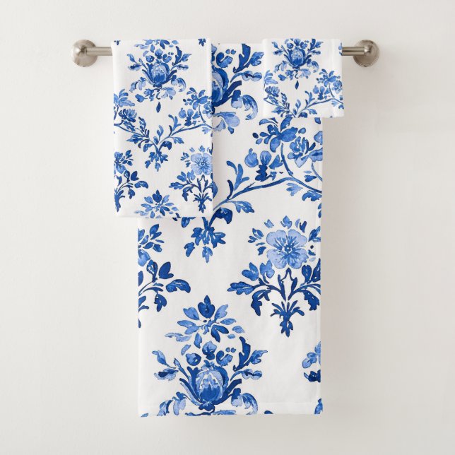 Conjunto De Toalhas Padrão Chinoiserie Azul (Insitu)