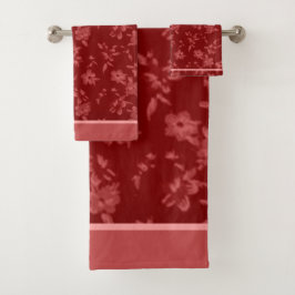 Conjunto De Toalhas Padrão cinza floral vermelho profundo
