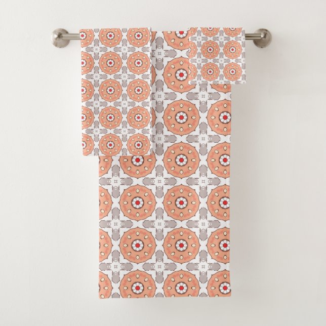 Conjunto De Toalhas Padrão circular geométrico laranja e cinza (Insitu)