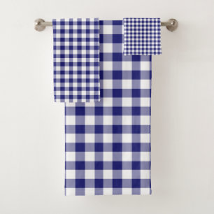 Conjunto De Toalhas Padrão Clássico Azul E Branco Verificado De Ging