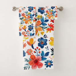 Conjunto De Toalhas Padrão colorido das flores de primavera