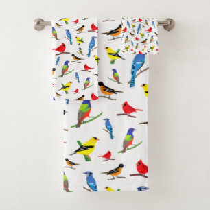 Conjunto De Toalhas Padrão Colorido de Aves da América do Norte