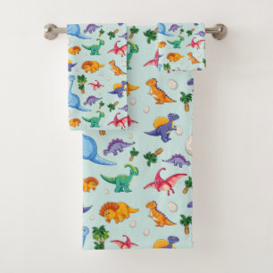 Conjunto De Toalhas Padrão Colorido de Dinossauro Bonito