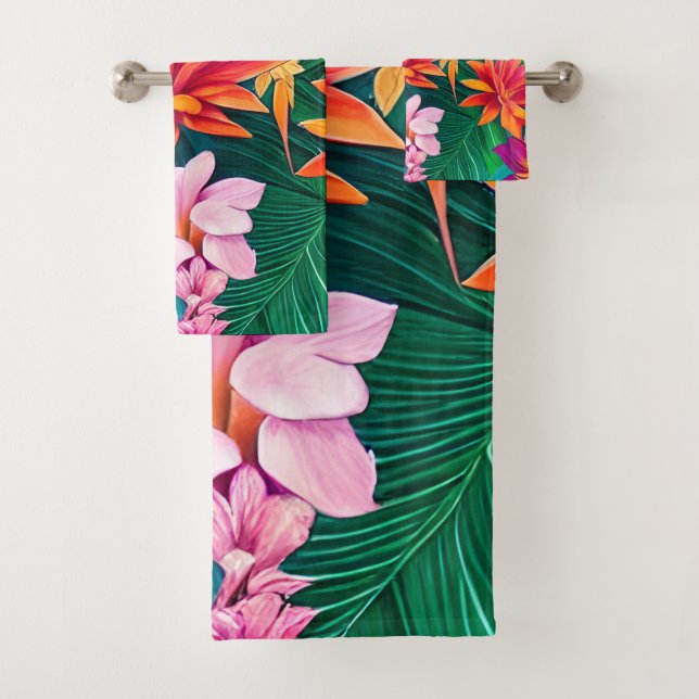 Conjunto De Toalhas Padrão Colorido de Flores Tropicais (Insitu)