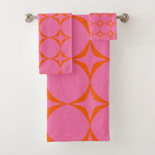 Conjunto De Toalhas Padrão Colorido de Médio Retro Rosa e Laranja