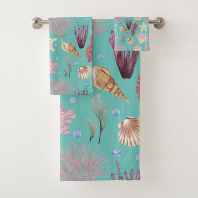 Conjunto De Toalhas Padrão Colorido de Vida Subaquática (Insitu)
