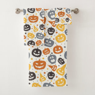 Conjunto De Toalhas Padrão Colorido Jack-O'-Lanterna Rostos