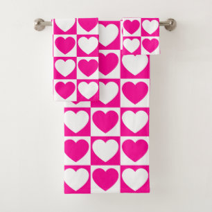 Conjunto De Toalhas Padrão com verificação de cor rosa quente e bra