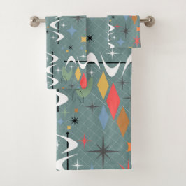 Conjunto De Toalhas Padrão contemporâneo atômico azul abstrato