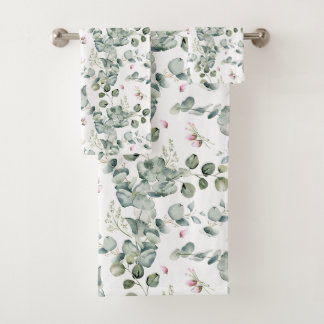 Conjunto De Toalhas Padrão contínuo botânico de eucalipto em aquarela