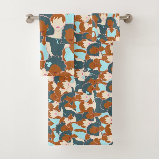 Conjunto De Toalhas Padrão contínuo com meninas negras e meninas branc (Insitu)