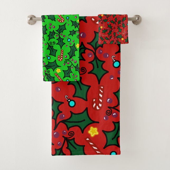 Conjunto De Toalhas Padrão contínuo de azevinho de Natal (Insitu)