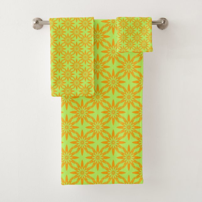 Conjunto De Toalhas Padrão contínuo de flor verde laranja (Insitu)