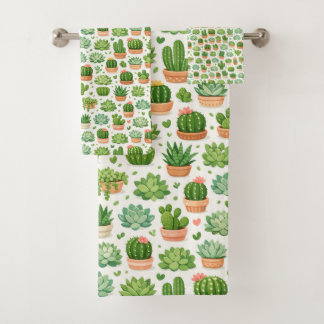 Conjunto De Toalhas Padrão contínuo de planta suculenta fofa