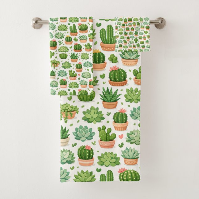 Conjunto De Toalhas Padrão contínuo de planta suculenta fofa (Insitu)