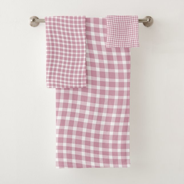 Conjunto De Toalhas Padrão contínuo xadrez em rosa e branco (Insitu)