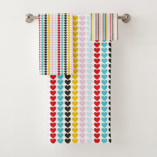 Conjunto De Toalhas Padrão Coração Colorida Retro Bonito