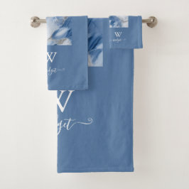 Conjunto De Toalhas padrão costeiro abstrato de mármore azul