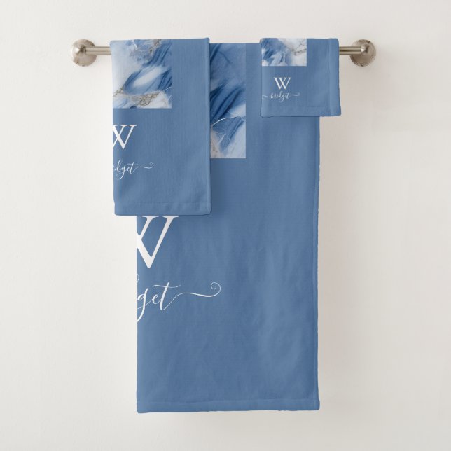 Conjunto De Toalhas padrão costeiro abstrato de mármore azul (Insitu)