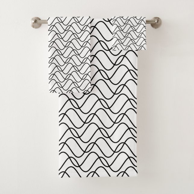 Conjunto De Toalhas Padrão das linhas onduladas preto e branco (Insitu)