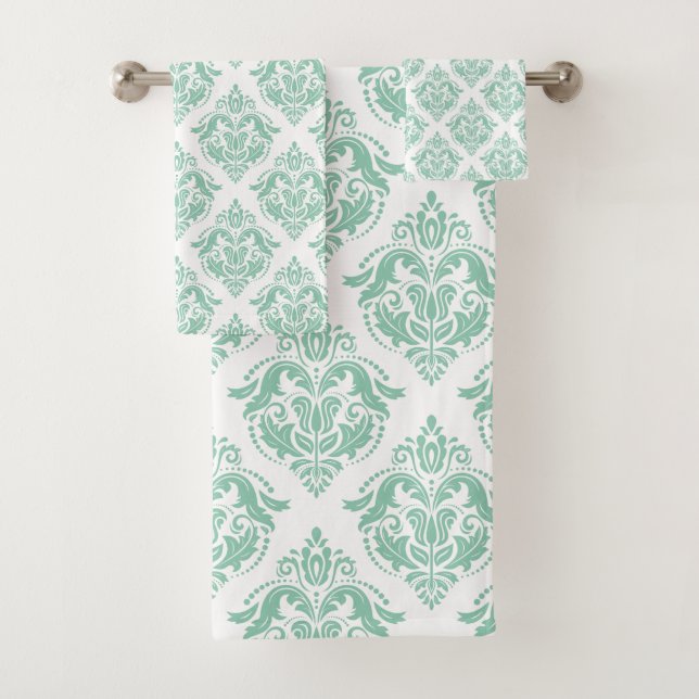 Conjunto De Toalhas Padrão das válvulas de vindima branco e verde-mint (Insitu)