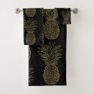 Conjunto De Toalhas Padrão de Abacaxi Dourado na Moda